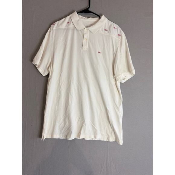 Vineyard Vines White Polo with pink whales on shoulders. Size Large - Picture 1 of 8